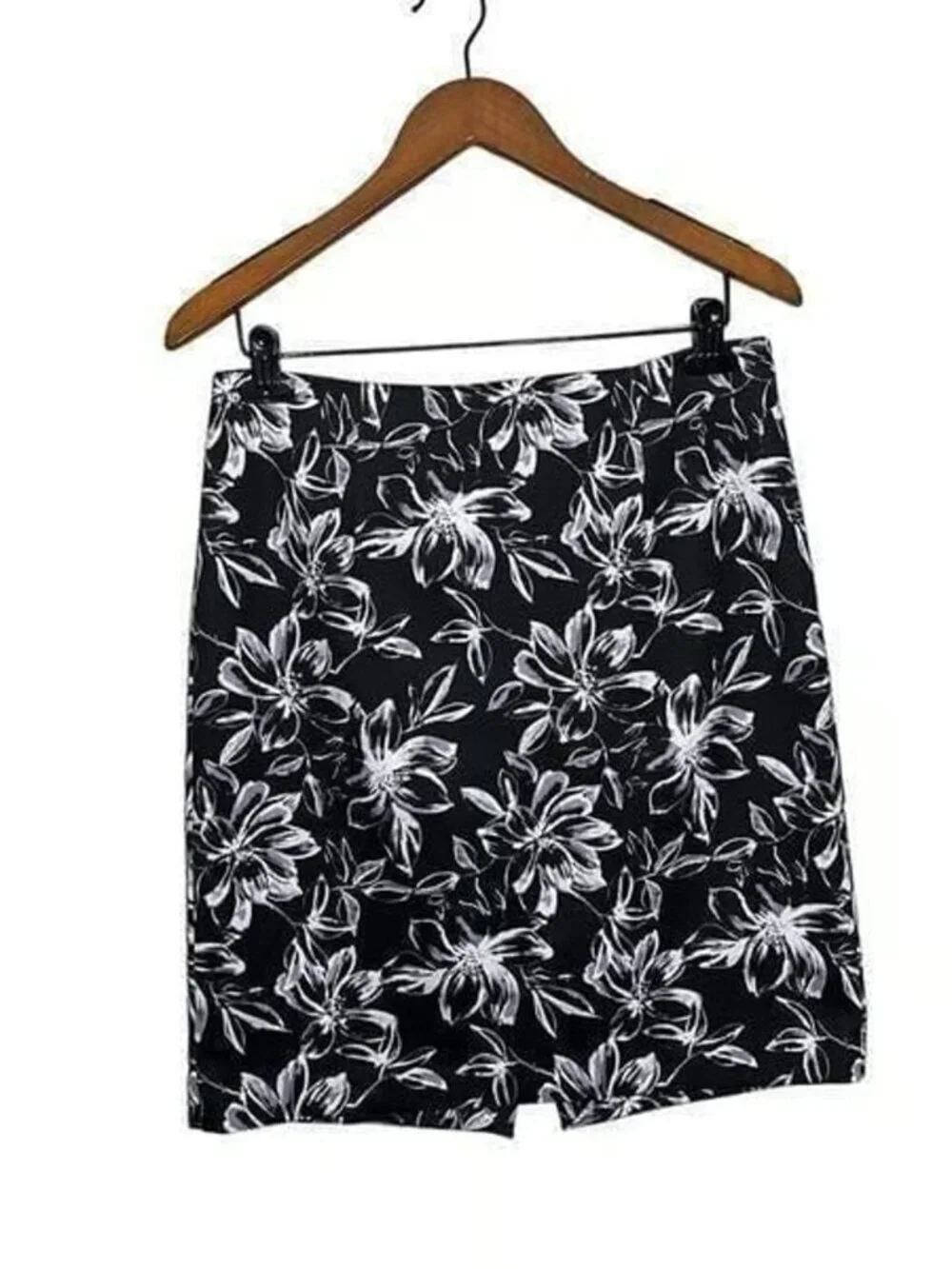 Carmen Marc Valvo Floral Gray Black Stretch Vented Pencil Straight Skirt Size 10
